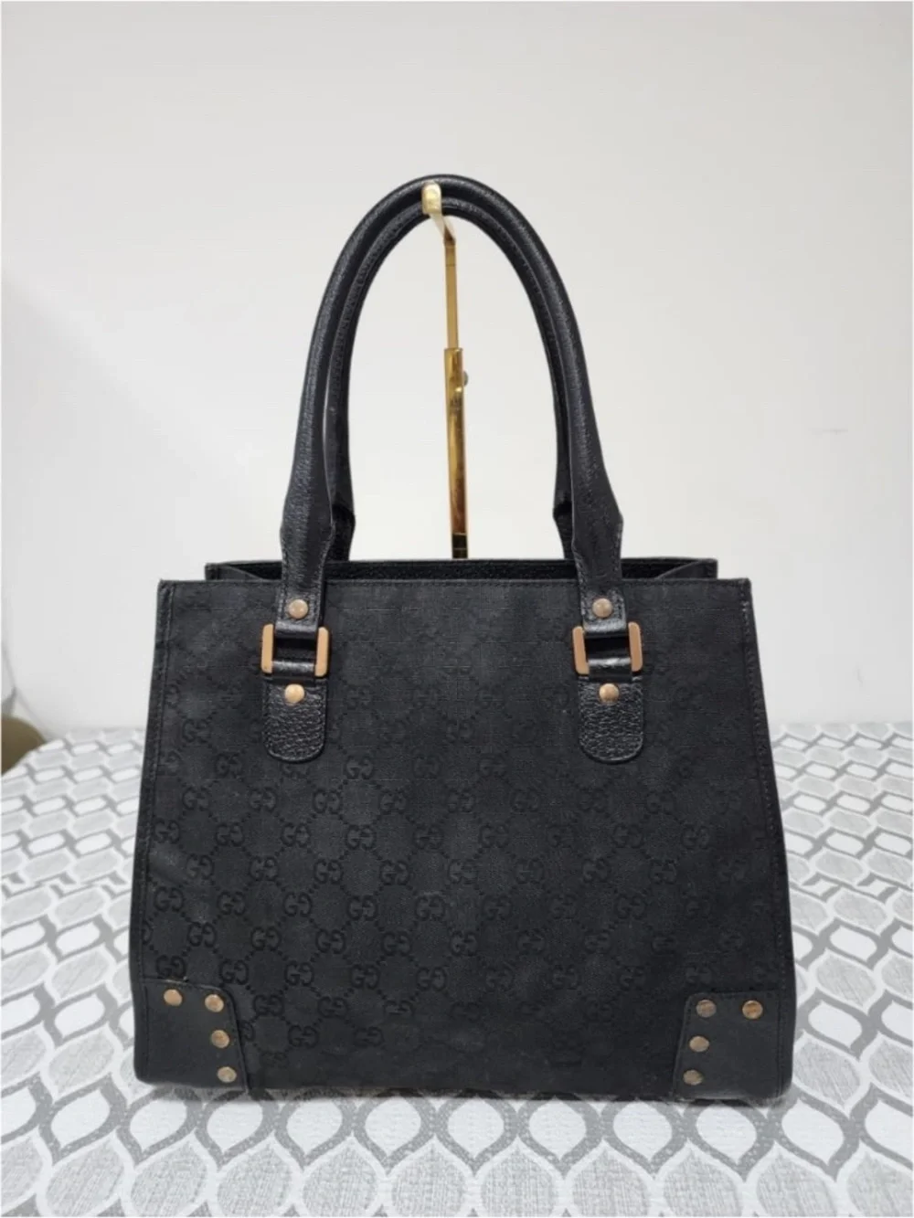 Authentic Gucci GG Canvas Nailhead Tote Black